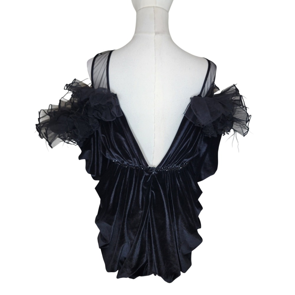 Kiki Riki Black Velvet Feather Cocktail Dress Small NWT Holiday Special Occasion - Picture 6 of 6